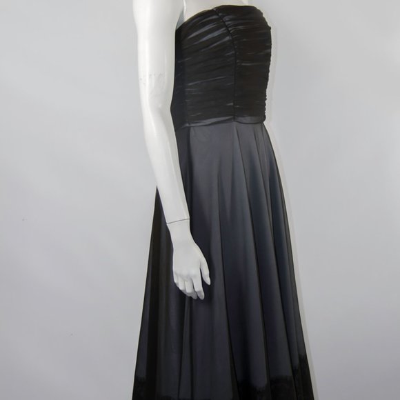 VTG 90s Strapless Black Dress Tuile Maxi Swing Party Cocktail Small - Picture 4 of 6